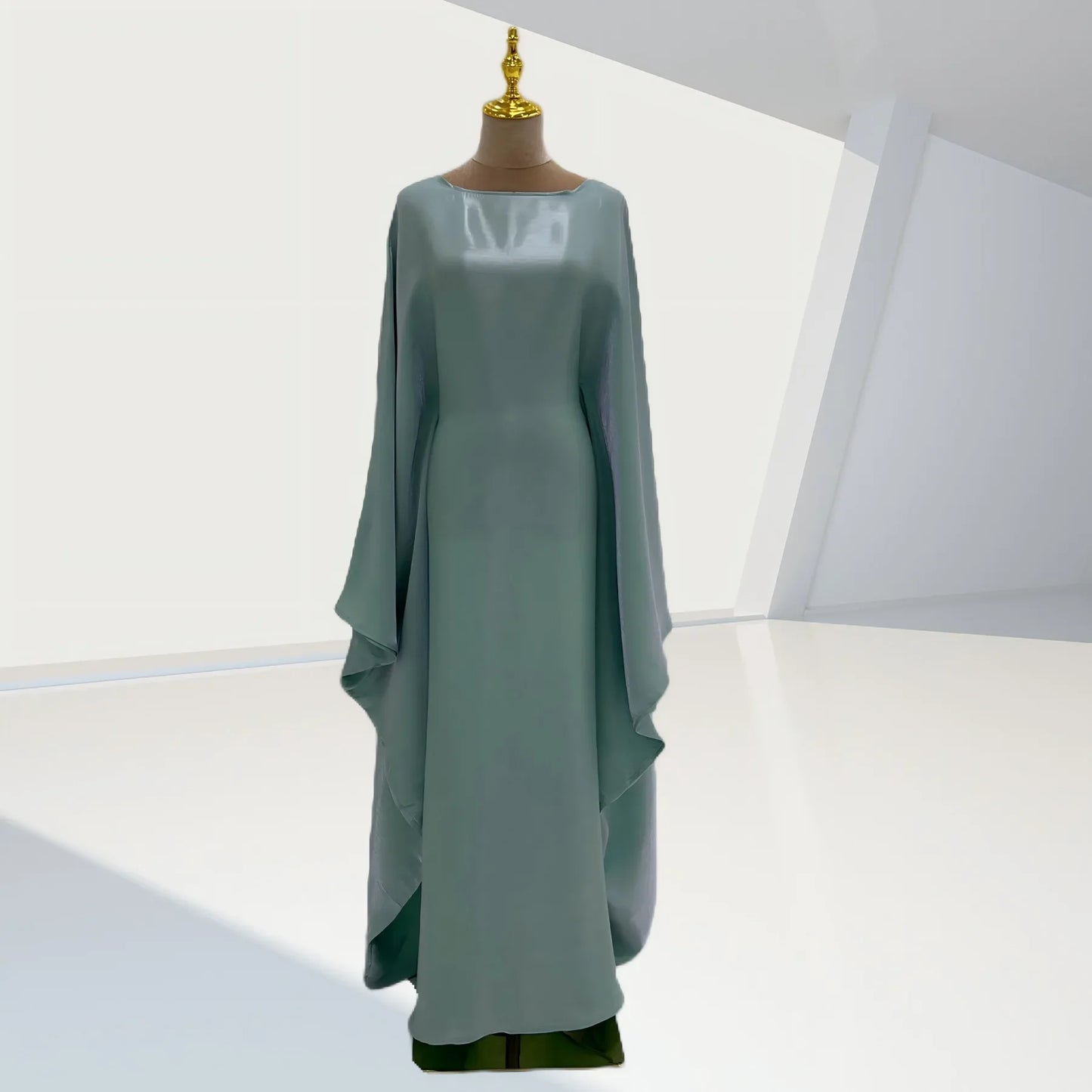 Muslim High-End Solid Color Shiny Satin Batwing Sleeve Dress Long Robe Abaya Loose Maxi Dresss