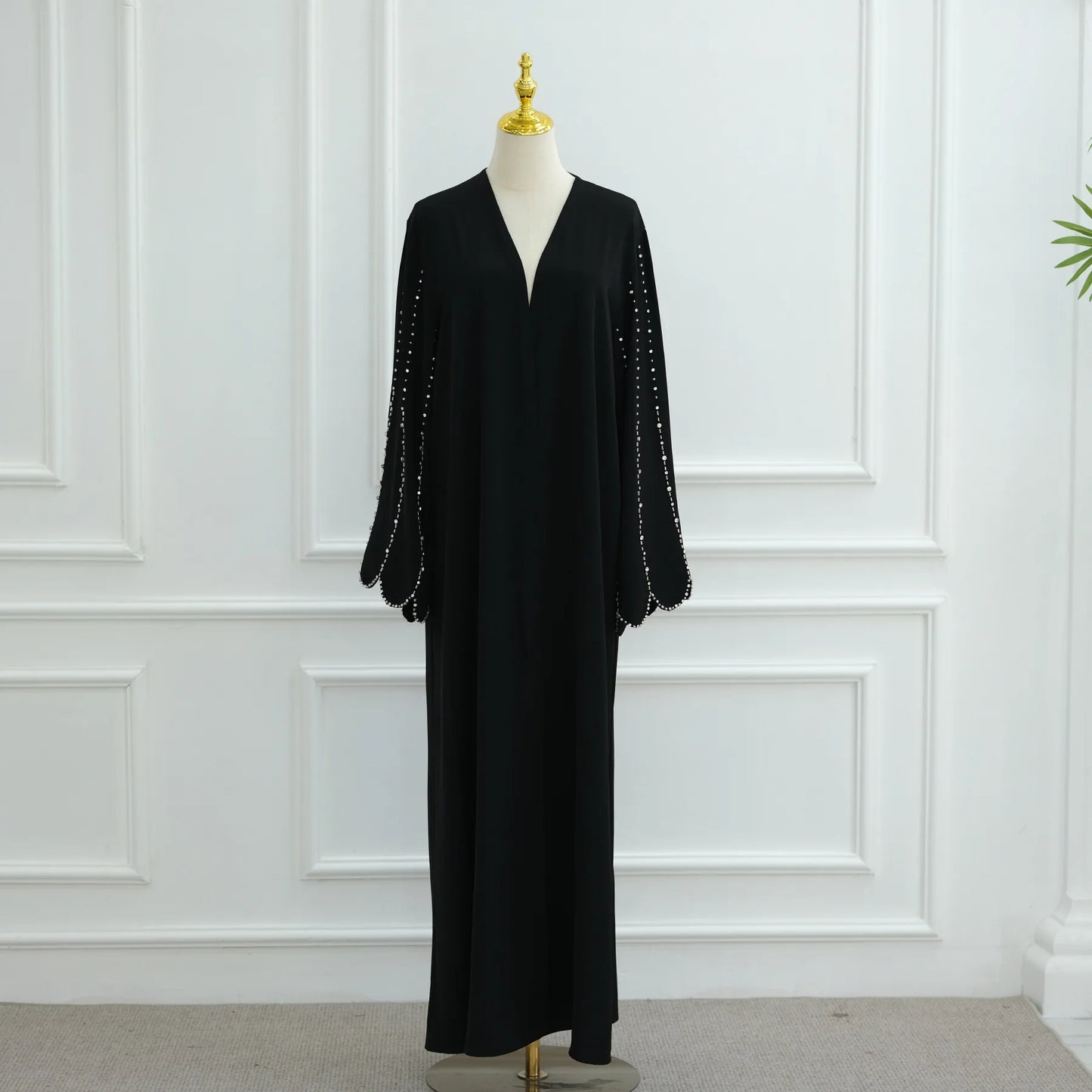 Eid Open Abaya Dubai Elegant Hand-sewn Beads Muslim Party Dress Abayas for Women Jalabiya Kaftan Robe Ramadan Islamic Clothing