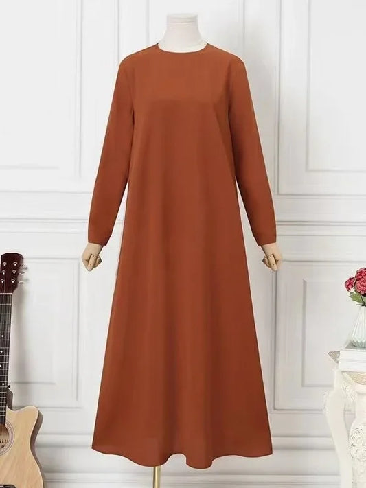 Solid Loose Abaya For Women Casual Elegant Long Sleeve Long Dress Simple Muslim Dress Women Modest Islamic Clothing EID Ramadan