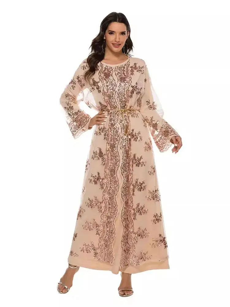 New Black White Sequin Kimono Cardigan Abaya Dubai Luxury Muslim Kaftan Abayas For Women Turkish Islamic Clothing Outfit