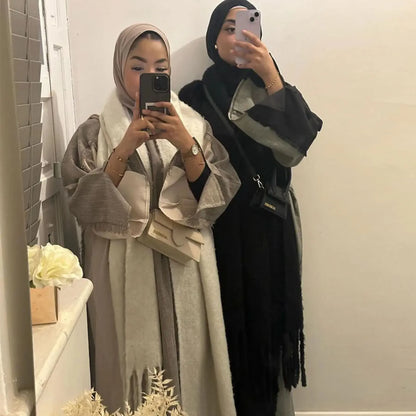 Open Abaya Kimono Luxury Two Tone Frayed Muslim Hijab Dress Abayas for Women Dubai 2025 Ramadan Turkish Islamic Clothing Kaftan