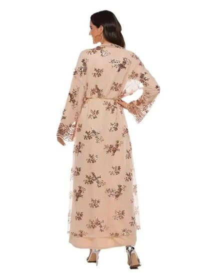 New Black White Sequin Kimono Cardigan Abaya Dubai Luxury Muslim Kaftan Abayas For Women Turkish Islamic Clothing Outfit