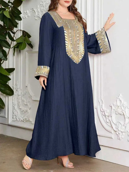 GIBSIE Plus Size Ethnic Style Square Neck Abaya Dress Women Spring 2026 New Casual Maxi Dress Turkey Kaftan Islamic Clothing
