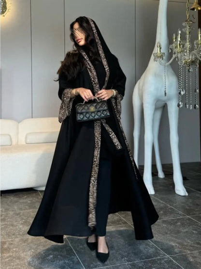 Eid Women Muslim Abaya Leopard Cardigan with Scarf Dress 2025 Vestidos Largos Caftan Robe Jalabiya Ramadan Morocco Dubai Kaftan