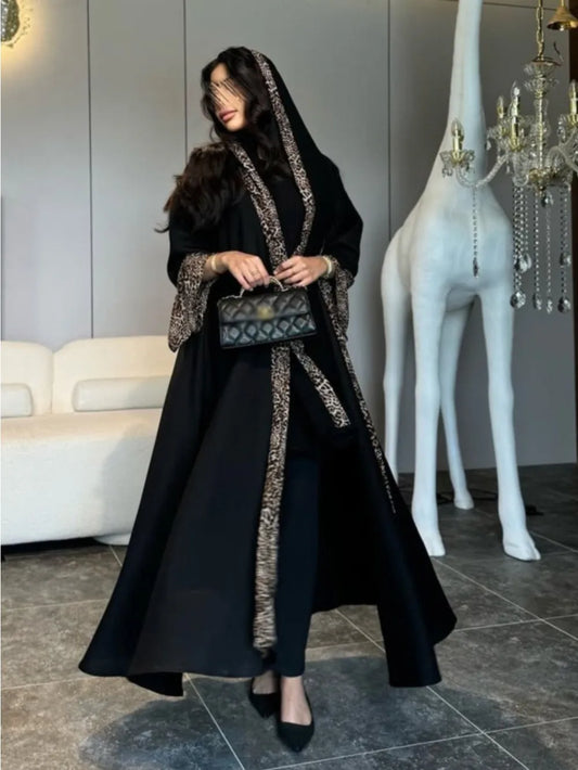 Eid Women Muslim Abaya Leopard Cardigan with Scarf Dress 2025 Vestidos Largos Caftan Robe Jalabiya Ramadan Morocco Dubai Kaftan