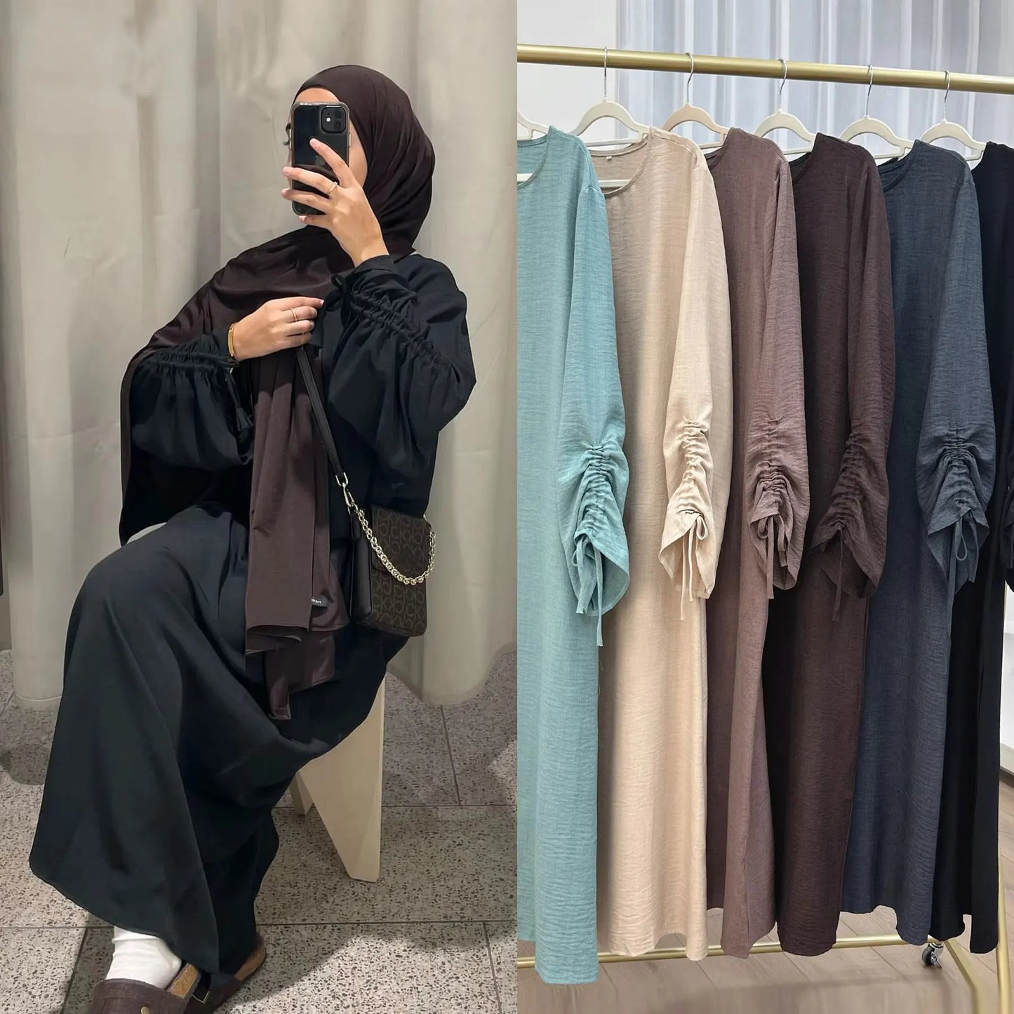 Islamic Modest Dress for Women Abaya Lace-up Sleeve Morocco Casual Ramadan Vestidos Prayer Kaftan Dubai Muslim Long Robe