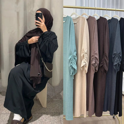 Islamic Modest Dress for Women Abaya Lace-up Sleeve Morocco Casual Ramadan Vestidos Prayer Kaftan Dubai Muslim Long Robe