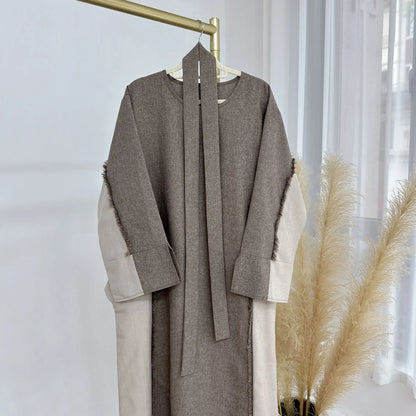 Open Abaya Kimono Luxury Two Tone Frayed Muslim Hijab Dress Abayas for Women Dubai 2025 Ramadan Turkish Islamic Clothing Kaftan