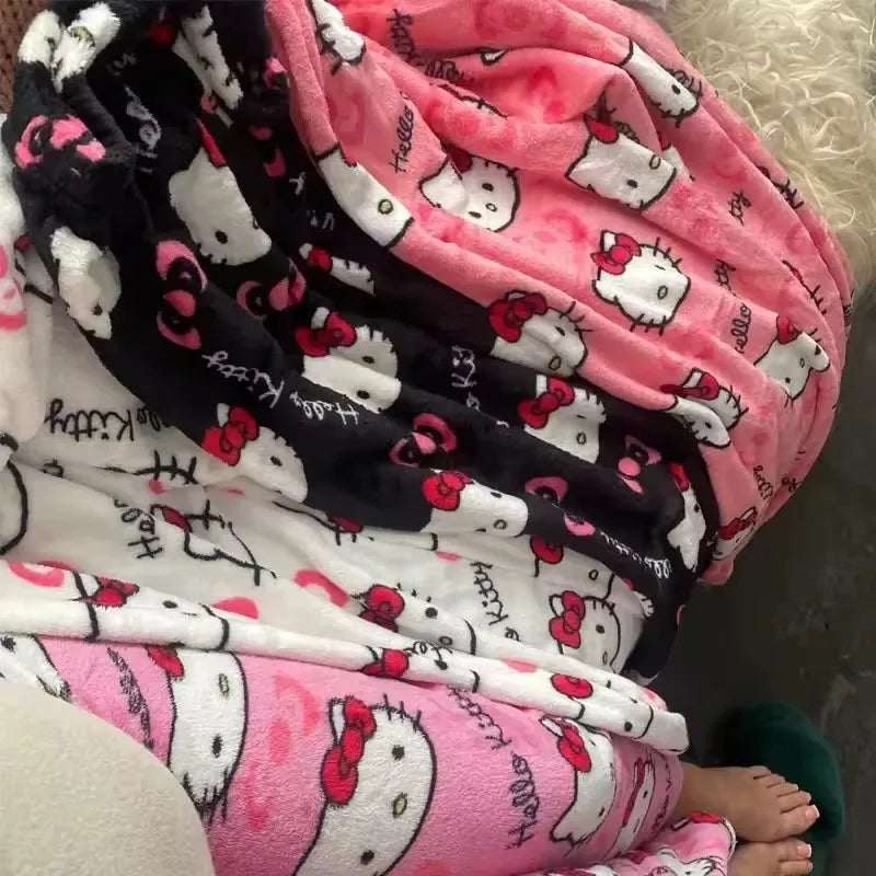 Christmas Sanrio Hello Kitty Pajamas Halloween Flannel Fashion Trouserswomen Kawaii Woolen Anime Cartoon Casual Home Pant Autumn