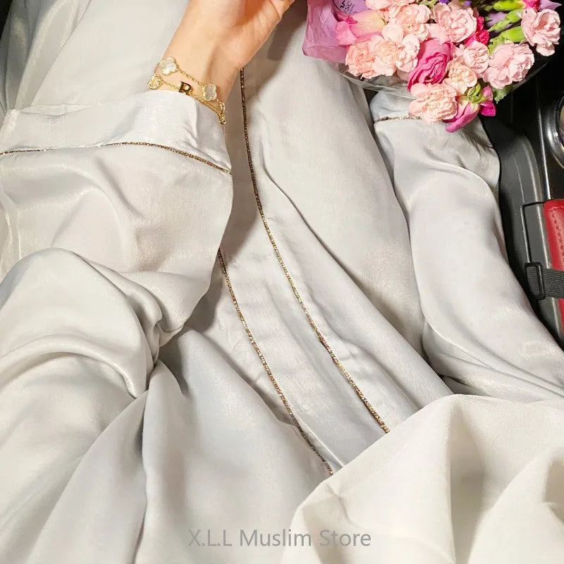 Long Loose Embroider White Open Kimono Abayas Kaftan Turkey Solid Color Islamic Green Abaya Dubai Luxury Women Prayer Clothing
