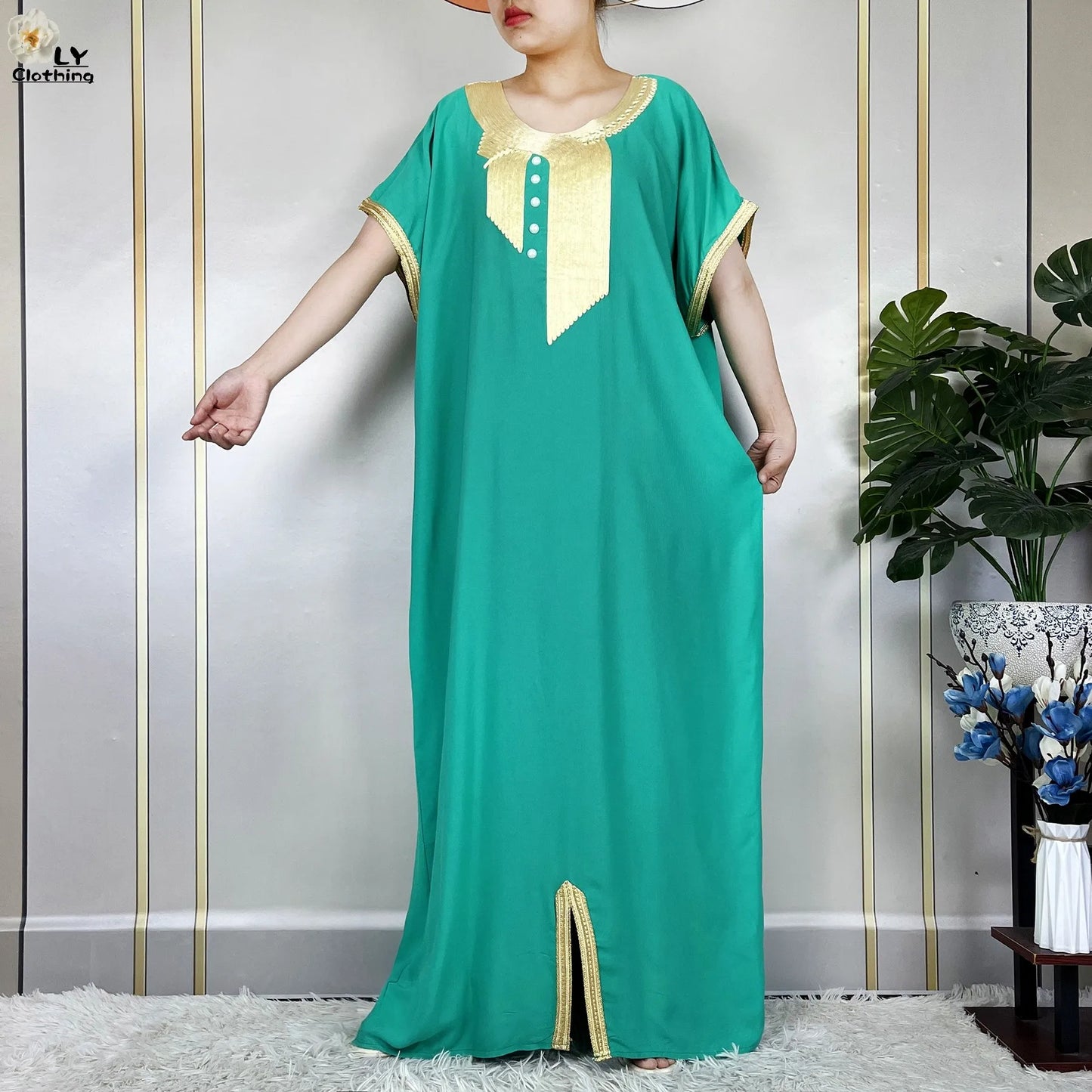 African Abayas New For Women Pure Color Cotton Islam Kaftan Maxi Short Sleeves Dresses Femme Muslim Casual Robe With Headscarf