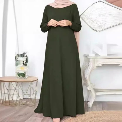 Solid Loose Abaya For Women Casual Elegant Long Sleeve Long Dress Simple Muslim Dress Women Modest Islamic Clothing EID Ramadan