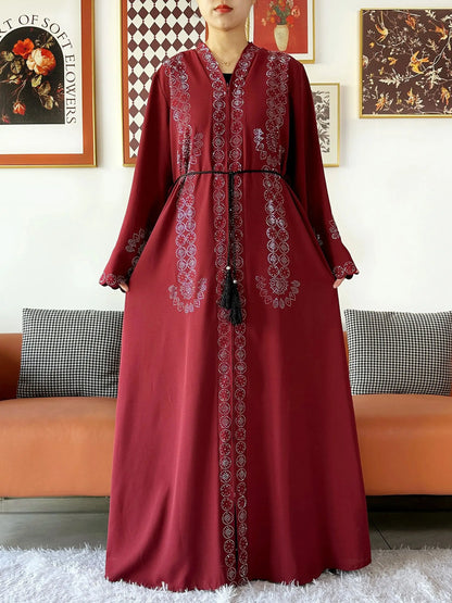 2025 Women Elegant Party Dress Chiffon Open Zipper Loose Abaya Muslim Women Dress Islamic Clothing Cardigan Abaya Muslim Dress