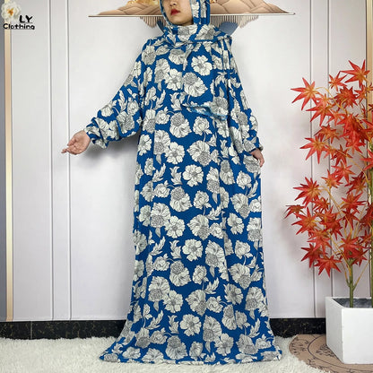New Muslim Abayas Ramadan For Women Long Sleeves Dress Dubai Islam Loose Cotton Prayer Garment African Abaya Dress Connect Hijab