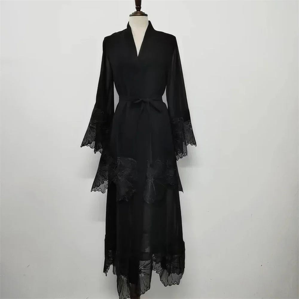 Maxi Dre Kimono Cardigan Flower Abaya Dubai Turkey Kaftan Islamic Clothing Arab Robe Gown