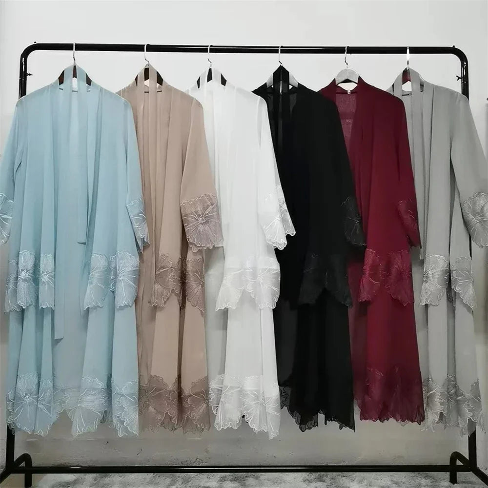 Maxi Dre Kimono Cardigan Flower Abaya Dubai Turkey Kaftan Islamic Clothing Arab Robe Gown