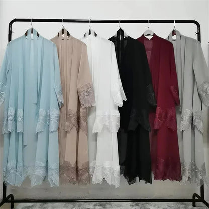 Maxi Dre Kimono Cardigan Flower Abaya Dubai Turkey Kaftan Islamic Clothing Arab Robe Gown