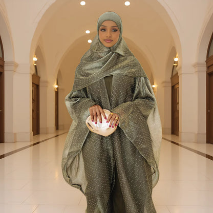 2 Piece Kimono Abaya Hijab Set Muslim Party Dress African Islam Outfit Abayas for Women Dubai Kaftan Robe Ramadan Eid Vistidos