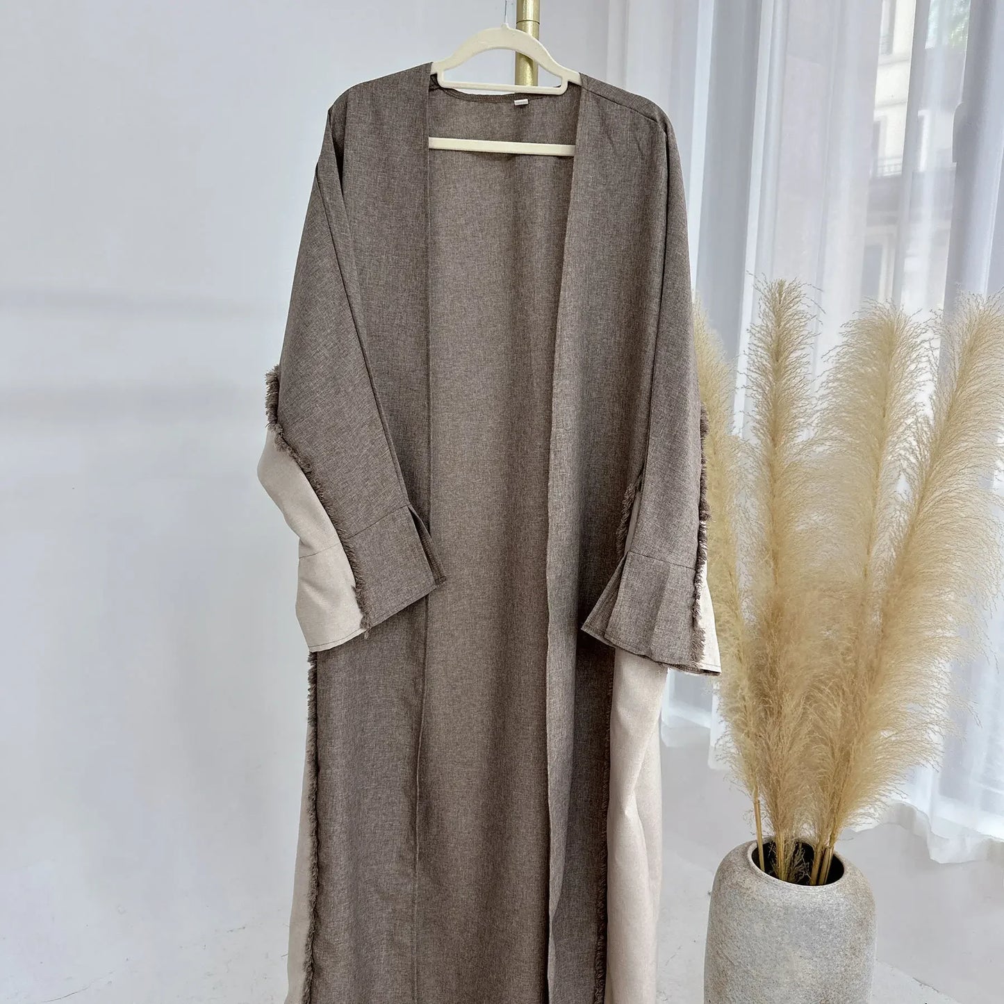 Open Abaya Kimono Luxury Two Tone Frayed Muslim Hijab Dress Abayas for Women Dubai 2025 Ramadan Turkish Islamic Clothing Kaftan