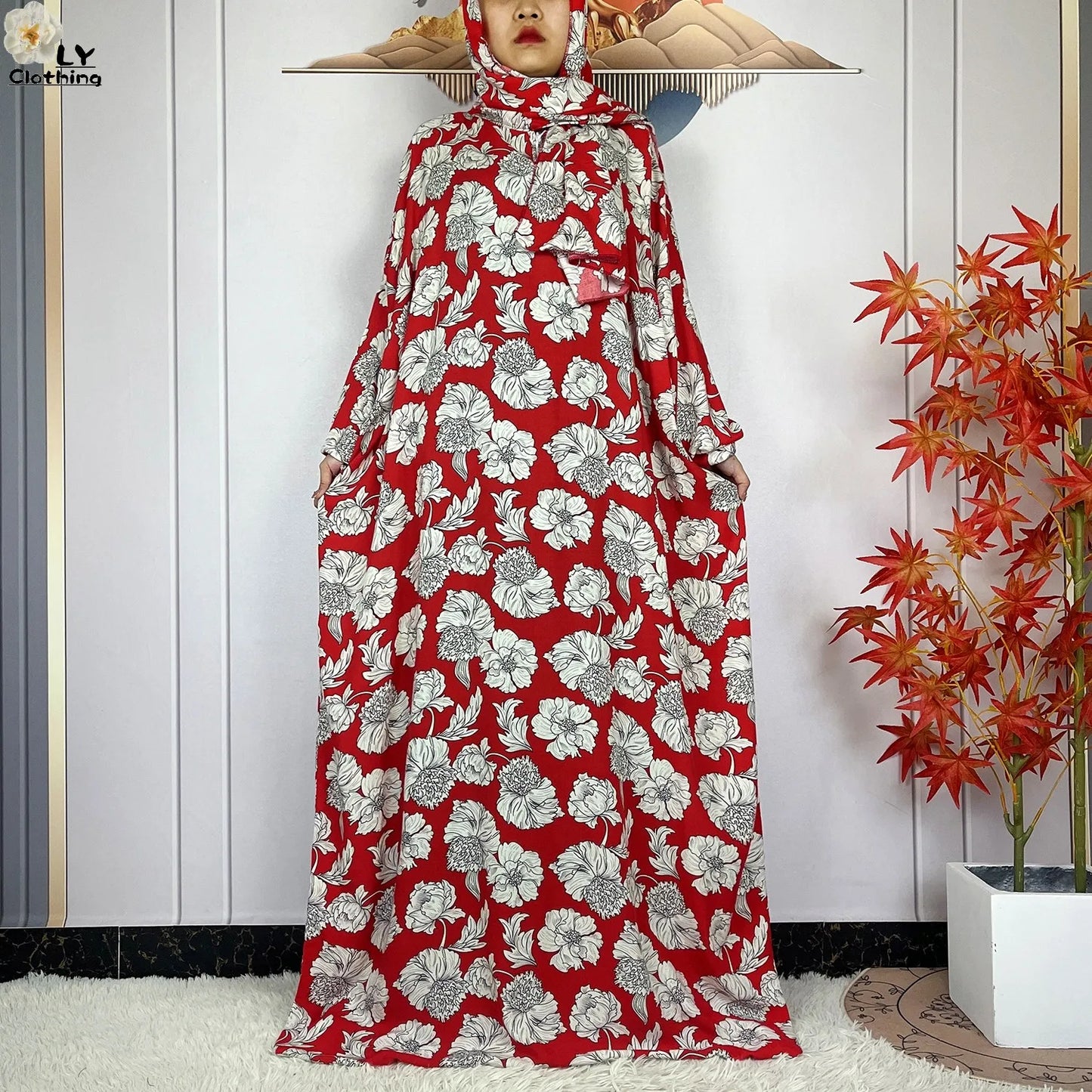 New Muslim Abayas Ramadan For Women Long Sleeves Dress Dubai Islam Loose Cotton Prayer Garment African Abaya Dress Connect Hijab