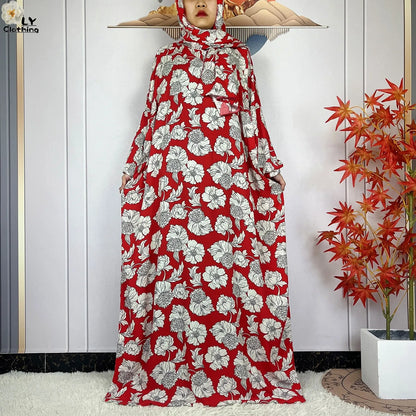 New Muslim Abayas Ramadan For Women Long Sleeves Dress Dubai Islam Loose Cotton Prayer Garment African Abaya Dress Connect Hijab