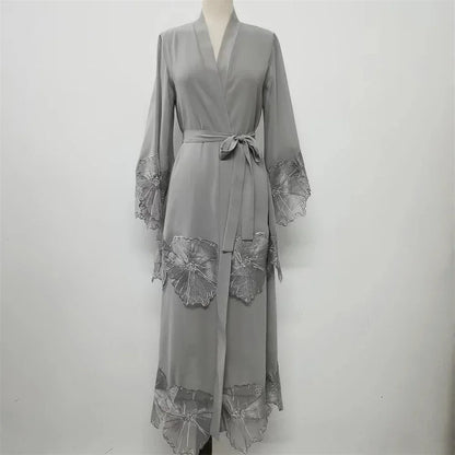 Maxi Dre Kimono Cardigan Flower Abaya Dubai Turkey Kaftan Islamic Clothing Arab Robe Gown