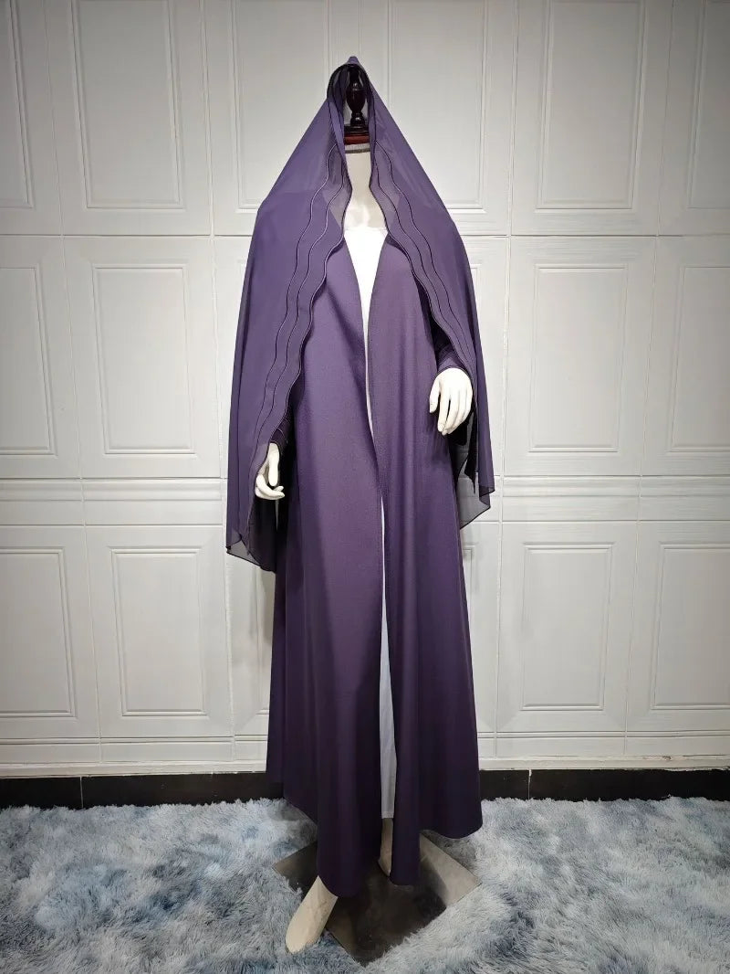2025 New Abaya Under Dress Kaftan Solid Ramadan Muslim Sets Exquisite Embroidery Embroidery Coat with Headband Islamic Clothing