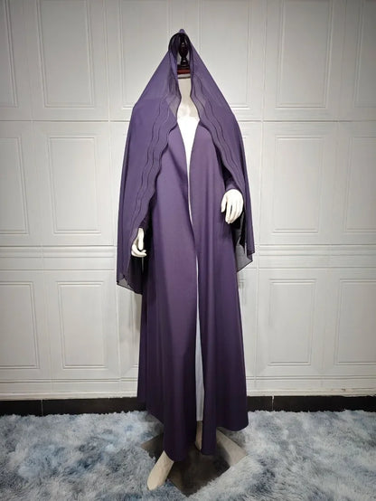 2025 New Abaya Under Dress Kaftan Solid Ramadan Muslim Sets Exquisite Embroidery Embroidery Coat with Headband Islamic Clothing