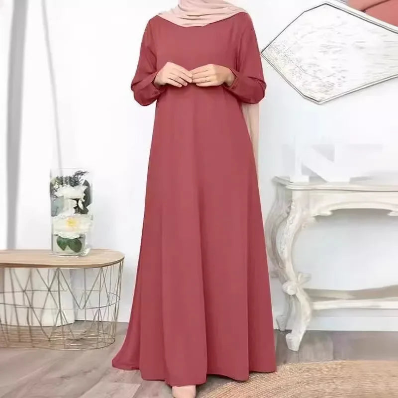 Solid Loose Abaya For Women Casual Elegant Long Sleeve Long Dress Simple Muslim Dress Women Modest Islamic Clothing EID Ramadan