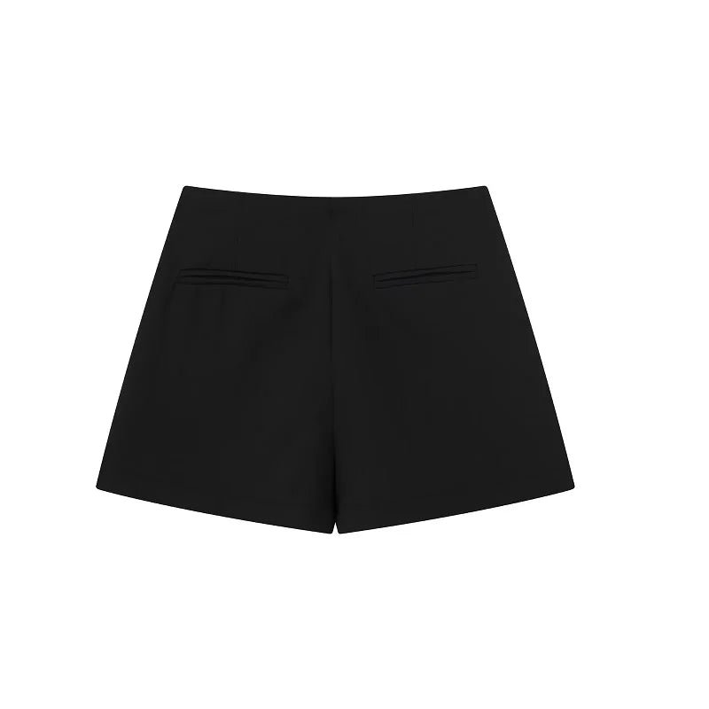 Willshela Women Fashion Solid Asymmetrical Side Zipper Skirts Shorts Vintage High Waist Female Chic Lady Shorts