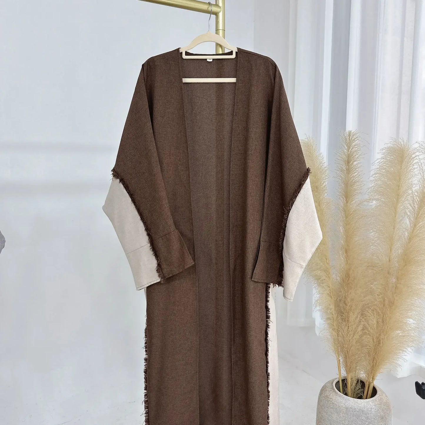 Open Abaya Kimono Luxury Two Tone Frayed Muslim Hijab Dress Abayas for Women Dubai 2025 Ramadan Turkish Islamic Clothing Kaftan