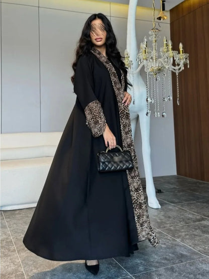 Eid Women Muslim Abaya Leopard Cardigan with Scarf Dress 2025 Vestidos Largos Caftan Robe Jalabiya Ramadan Morocco Dubai Kaftan