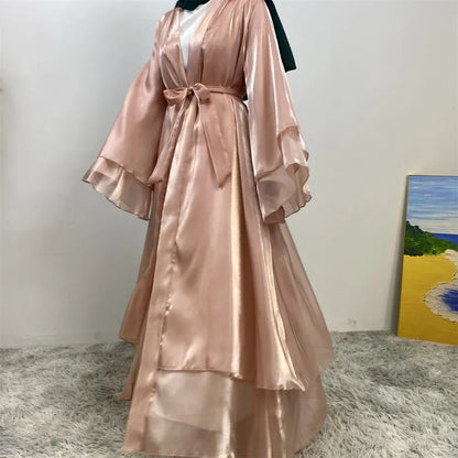 Kimono Abayas for Women Modest Muslim Dress Moroccan Dubai Open Abaya Satin Eid Jalabiya Turkey Kaftan Ramadan Islam Clothing