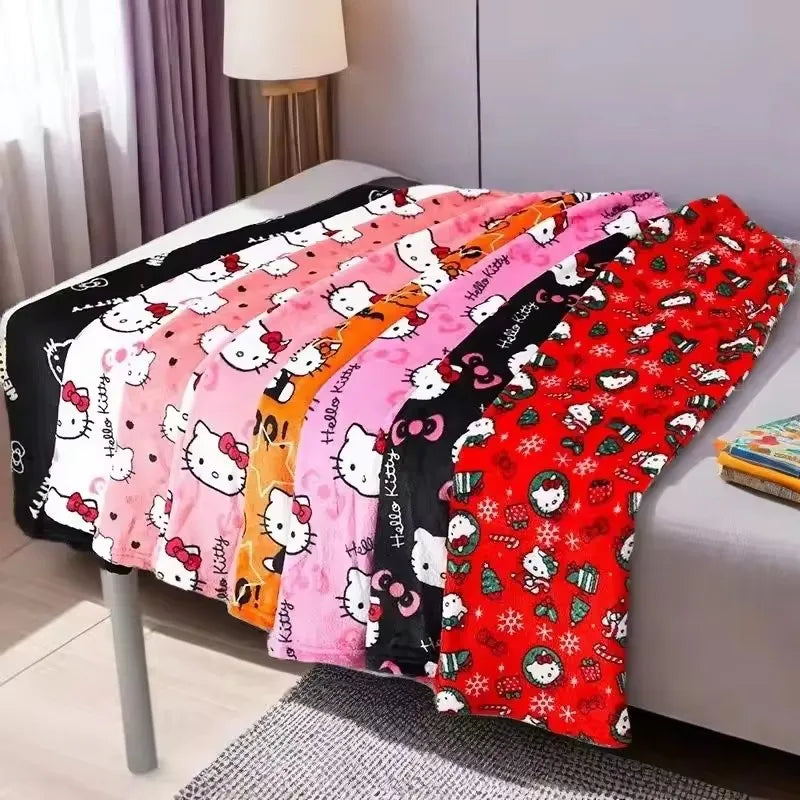 Christmas Sanrio Hello Kitty Pajamas Halloween Flannel Fashion Trouserswomen Kawaii Woolen Anime Cartoon Casual Home Pant Autumn