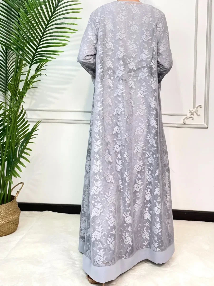 Lace Abaya 2 Piece Set Inner Dress Women Flare Sleeve Long Abayas Kaftan Djellaba Dubai Party Vestidos 2026