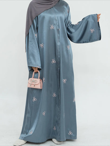 Eid Muslim Open Abaya for Women Cardigan Robe Long Dresses Bow Embroidery Ramadan Vestidos Morocco Dubai Abayas Kaftan Jalabiya