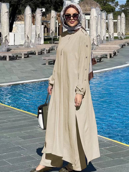 Muslim Dress for Women Blouse 2 Piece Set Long Sleeve Abaya Shirt Wide Leg Pant Suits Arabic Dubai Dresses Musulman Ensembles