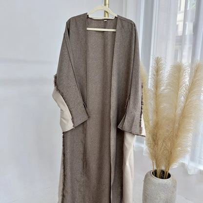 Open Abaya Kimono Luxury Two Tone Frayed Muslim Hijab Dress Abayas for Women Dubai 2025 Ramadan Turkish Islamic Clothing Kaftan