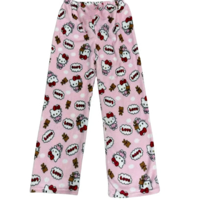 Christmas Sanrio Hello Kitty Pajamas Halloween Flannel Fashion Trouserswomen Kawaii Woolen Anime Cartoon Casual Home Pant Autumn