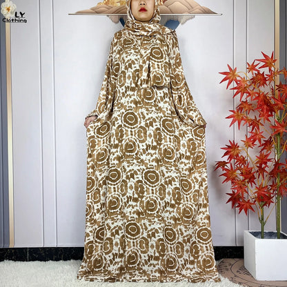 New Muslim Abayas Ramadan For Women Long Sleeves Dress Dubai Islam Loose Cotton Prayer Garment African Abaya Dress Connect Hijab
