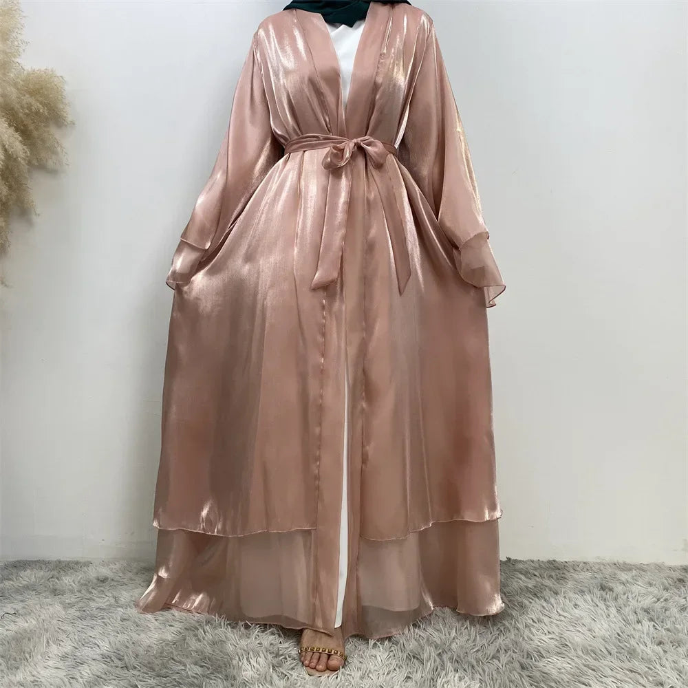 Kimono Abayas for Women Modest Muslim Dress Moroccan Dubai Open Abaya Satin Eid Jalabiya Turkey Kaftan Ramadan Islam Clothing