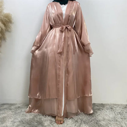Kimono Abayas for Women Modest Muslim Dress Moroccan Dubai Open Abaya Satin Eid Jalabiya Turkey Kaftan Ramadan Islam Clothing