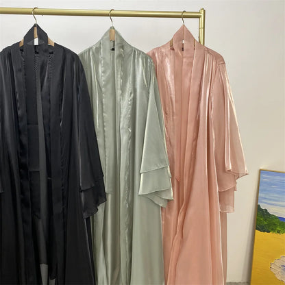 Kimono Abayas for Women Modest Muslim Dress Moroccan Dubai Open Abaya Satin Eid Jalabiya Turkey Kaftan Ramadan Islam Clothing