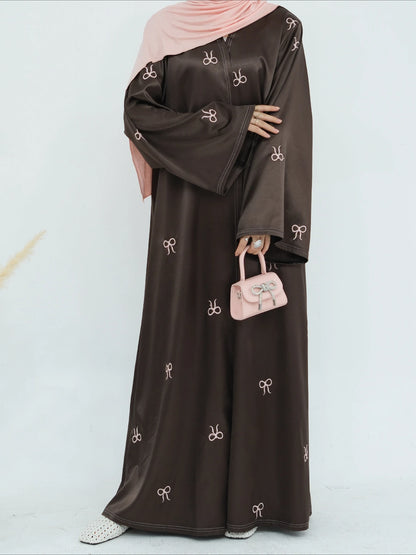 Eid Muslim Open Abaya for Women Cardigan Robe Long Dresses Bow Embroidery Ramadan Vestidos Morocco Dubai Abayas Kaftan Jalabiya