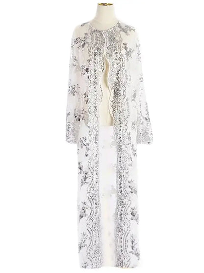 New Black White Sequin Kimono Cardigan Abaya Dubai Luxury Muslim Kaftan Abayas For Women Turkish Islamic Clothing Outfit