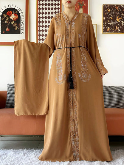 2025 Women Elegant Party Dress Chiffon Open Zipper Loose Abaya Muslim Women Dress Islamic Clothing Cardigan Abaya Muslim Dress
