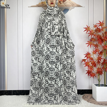 New Muslim Abayas Ramadan For Women Long Sleeves Dress Dubai Islam Loose Cotton Prayer Garment African Abaya Dress Connect Hijab