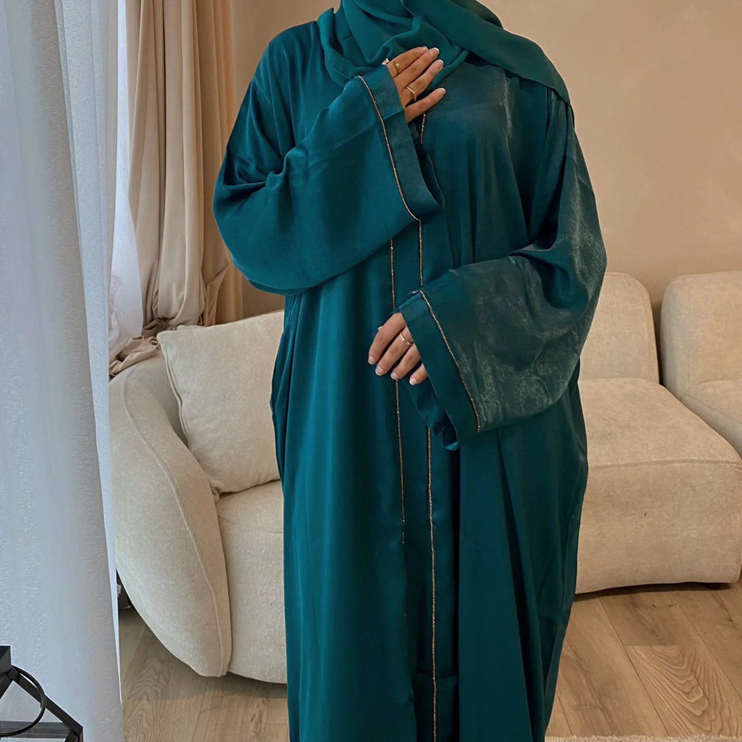 Long Loose Embroider White Open Kimono Abayas Kaftan Turkey Solid Color Islamic Green Abaya Dubai Luxury Women Prayer Clothing