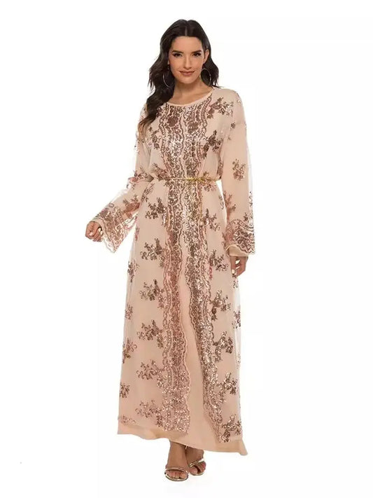 New Black White Sequin Kimono Cardigan Abaya Dubai Luxury Muslim Kaftan Abayas For Women Turkish Islamic Clothing Outfit
