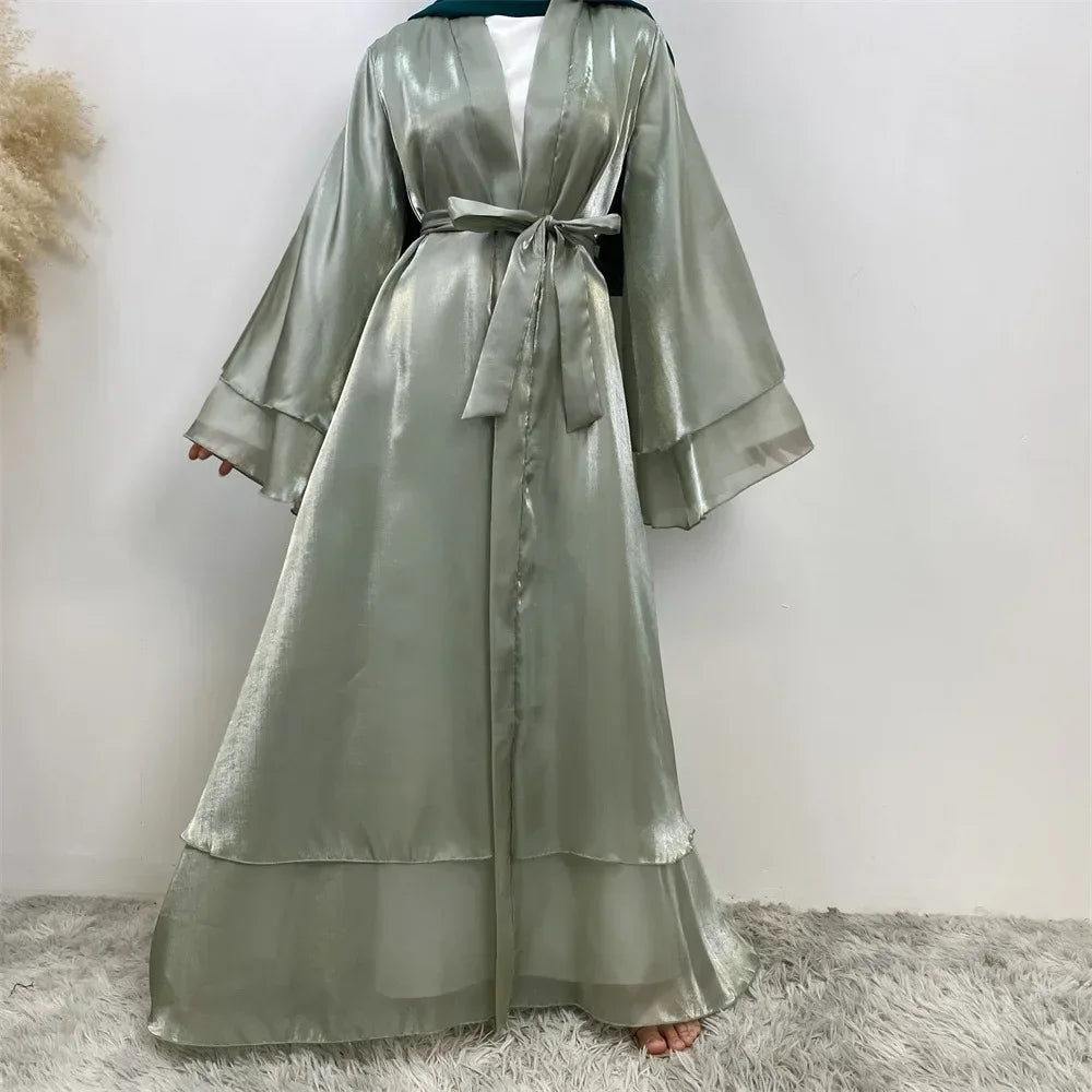 Kimono Abayas for Women Modest Muslim Dress Moroccan Dubai Open Abaya Satin Eid Jalabiya Turkey Kaftan Ramadan Islam Clothing